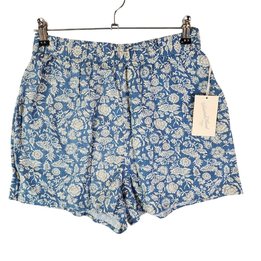 Womens Universal Thread Blue White Floral Shorts Linen Blend 3" Inseam Size XS